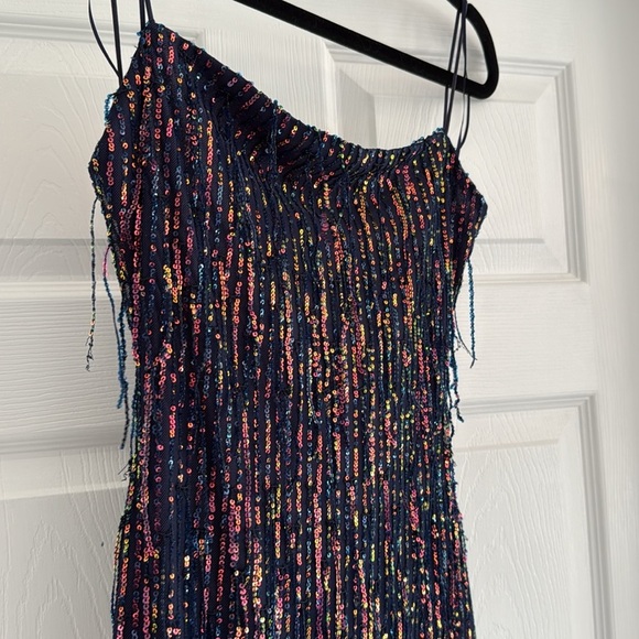 NWT WINDSOR Blue Khloe Sequin Fringe Party Mini Dress L - Picture 4 of 6